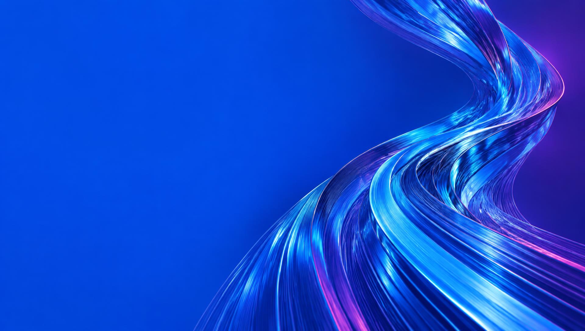 Luminous blue data ribbons sweeping across a vivid blue background